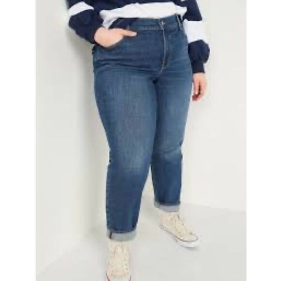 NWT Old Navy 28W Plus Size High Rise O.G Straight Secret Slim Pockets Blue Jeans - Picture 1 of 12